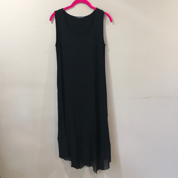 EILEEN FISHER Womens Xs Asymmetric Midi Dress Sleeveless Black Jersey Crewneck - Picture 1 of 7